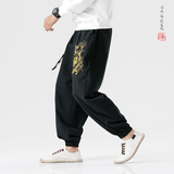 K108白底中国风大码2021春宽松版龙争虎斗刺绣束脚萝卜裤p65，男装休闲裤，钱塘7008(原4008)
