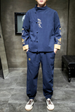 A1019中国风新品2021秋冬双臂刺龙棉麻盘扣/唐装/汉服套装P140，男装套装，钱塘7008(原4008)