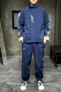 A1019中国风新品2021秋冬 双臂刺龙 棉麻盘扣/唐装/汉服套装P140图片