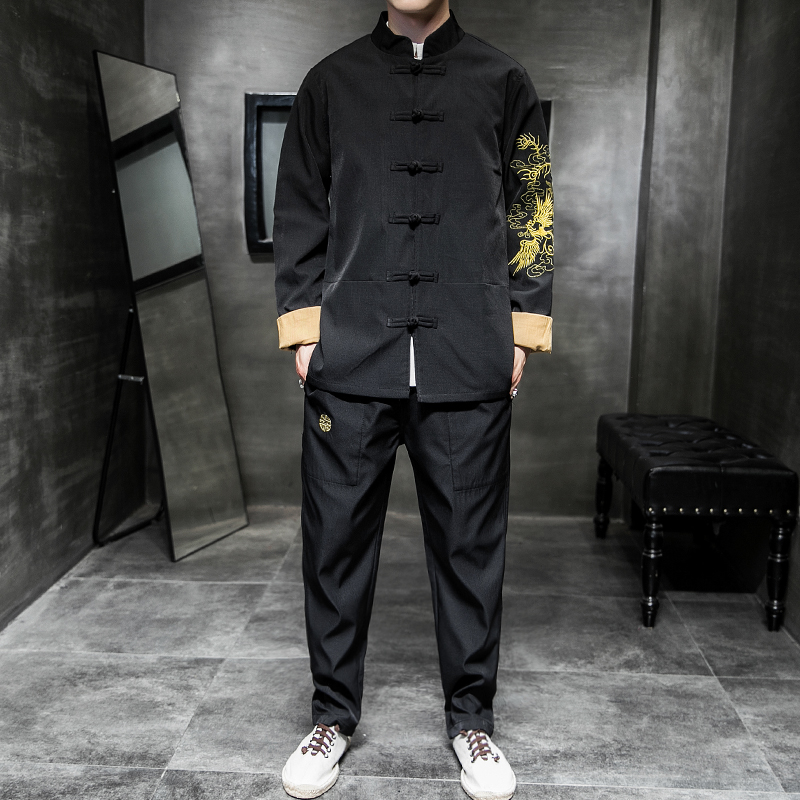 A792特价中国风2021春手臂刺绣民族男款套装P70，男装民族服装，钱塘7008(原4008)