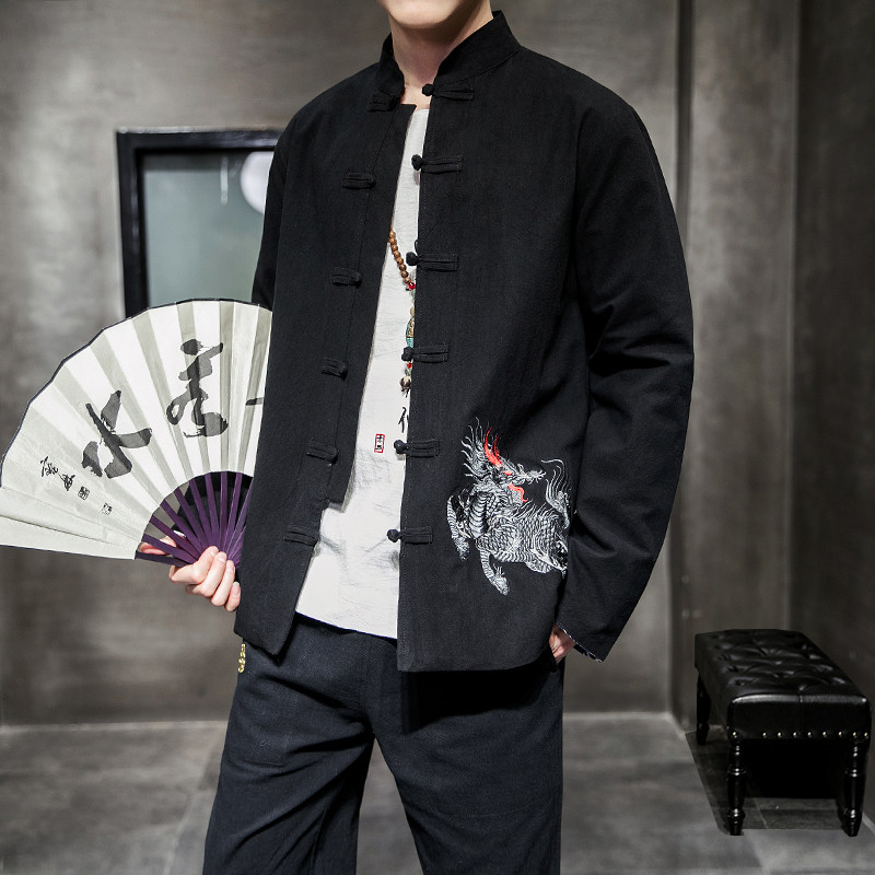 A701大码秋冬新款中国风2020刺绣盘扣汉服套装P120,男装休闲套装,钱塘7008(原4008)