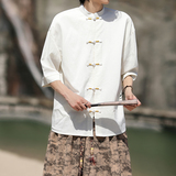 跑量竹节仿麻百搭单色夏2025风汉服短袖衬衫/衬衣A810-p45，男装T恤，钱塘7008(原4008)
