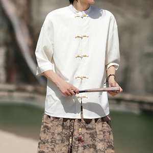 跑量竹节仿麻百搭单色 夏2025 风 汉服短袖衬衫/衬衣A810-p45图片