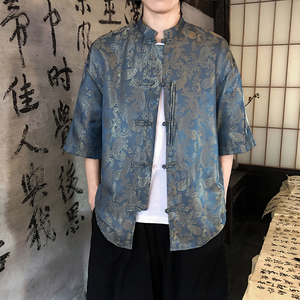 2色八角提花 夏季新品2025 风 汉服短袖衬衫/衬衣A686-p48图片
