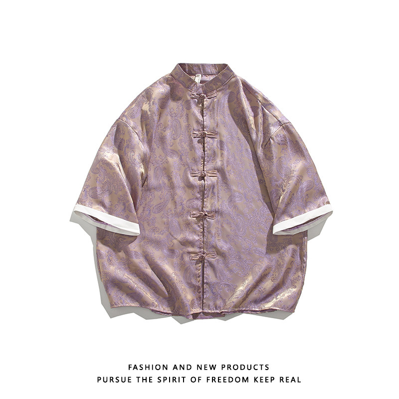 平铺白底夏新款2024冰丝5色风汉服短袖衬衫/衬衣A867-p48,男装衬衫,钱塘7008(原4008)