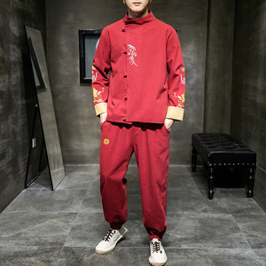 A1019中国风2021秋冬爆款 双臂刺龙 棉麻盘扣/唐装/汉服套装P140图片