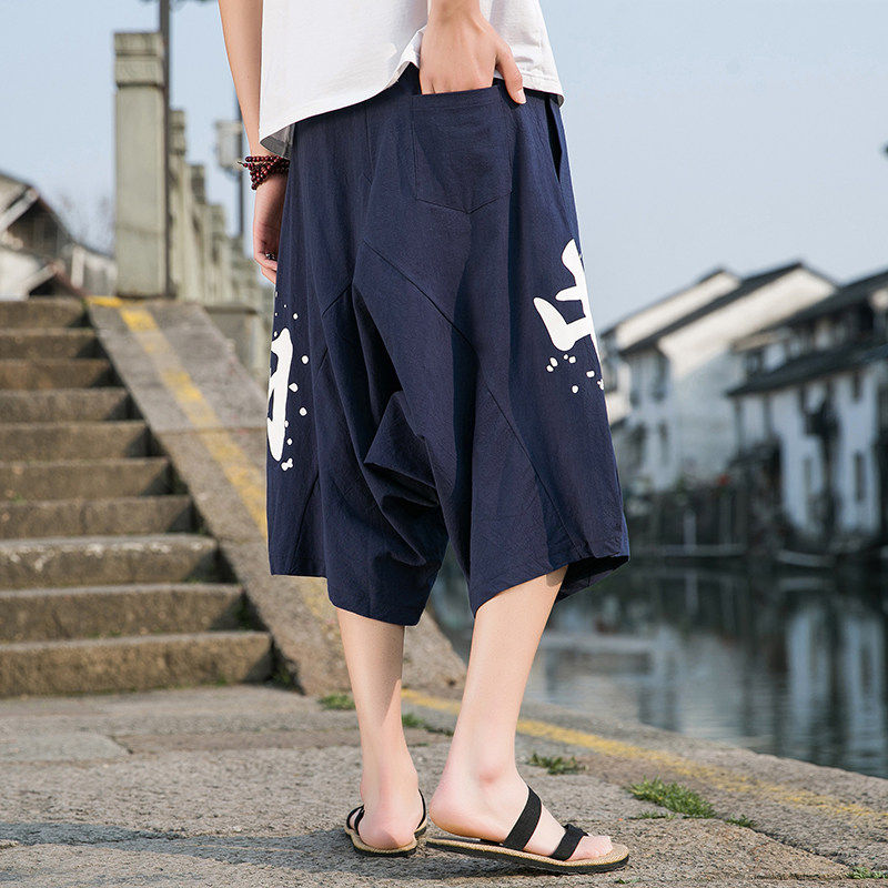 A4012跑量风大码夏2023汉服古风袋鼠裤七分裤p45,男装休闲裤,钱塘7008(原4008)