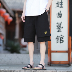 2026夏季棉麻 新品 双层设计刺绣 宽松短裤A4009-p40图片