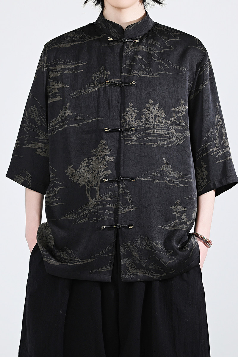 夏季新品2026风汉服短袖衬衫/衬衣A675-p65,男装T恤,钱塘7008(原4008)