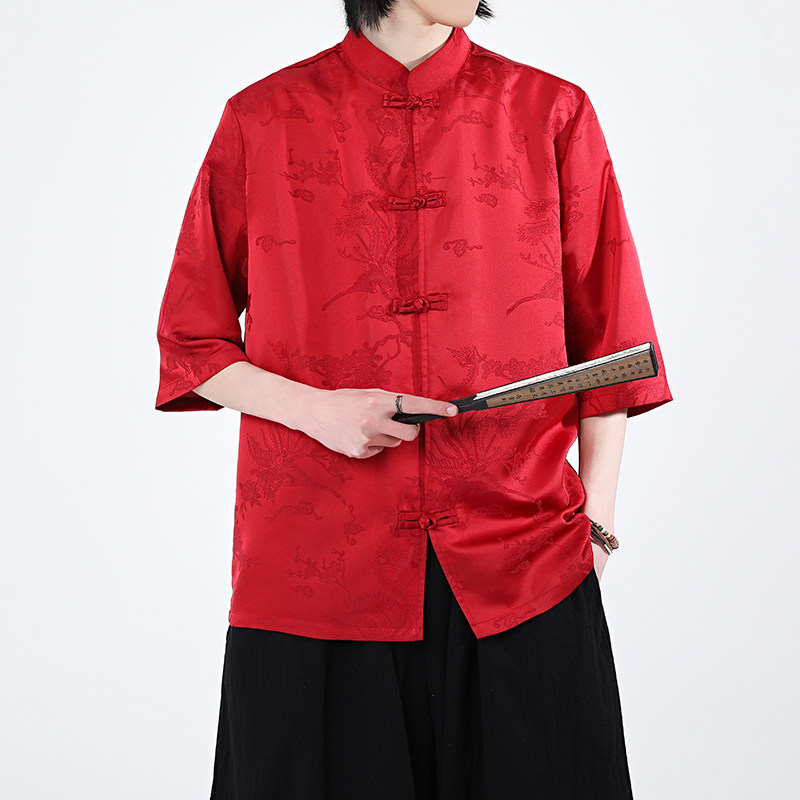 凤凰提花夏季新品2026风汉服短袖衬衫/衬衣A688-p65,男装T恤,钱塘7008(原4008)