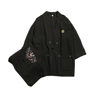 A730*咖啡厅男装2021大码中国风 刺绣 开衫套装 汉服套装p100图片