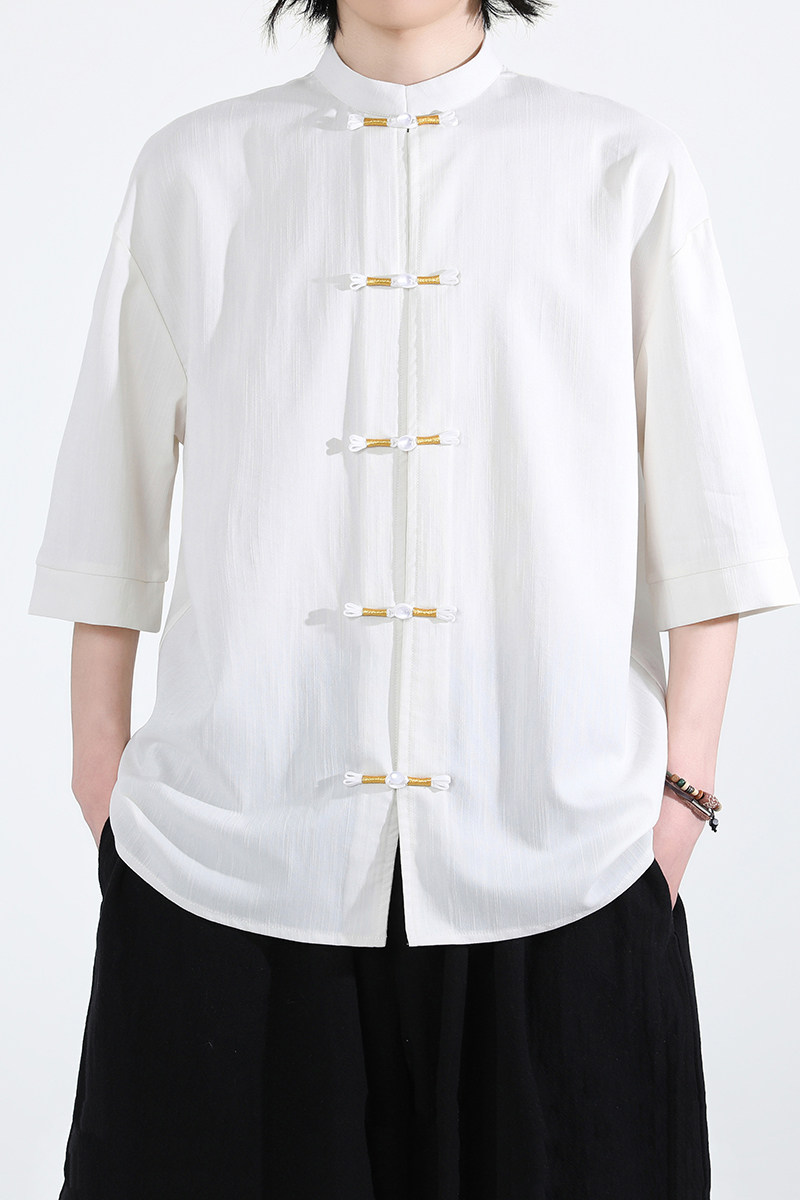 跑量竹节仿麻百搭单色夏2026风汉服短袖衬衫/衬衣A810-p45,男装T恤,钱塘7008(原4008)