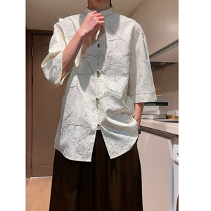烫金褶皱设计 夏季新品2025 风 汉服短袖衬衫/衬衣A811-p65图片
