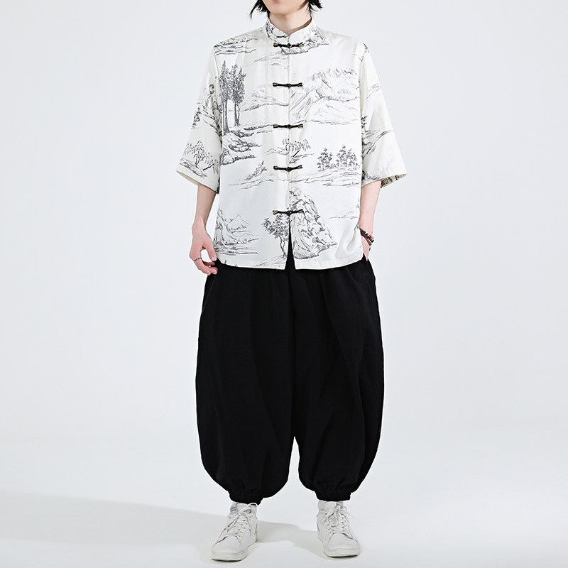 夏季新品2025风汉服短袖衬衫/衬衣A675-p65,男装衬衫,钱塘7008(原4008)