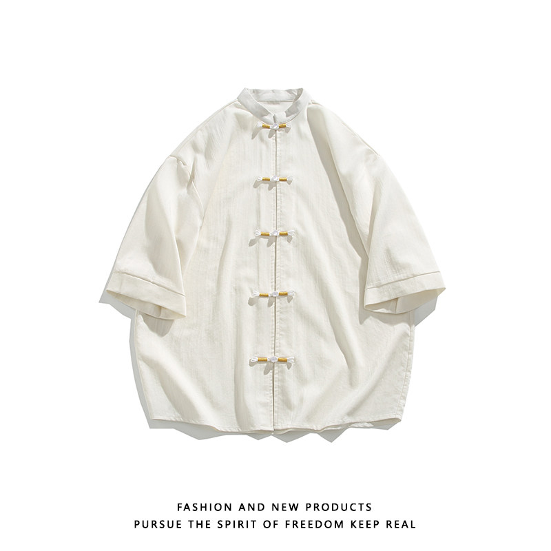 跑量竹节仿麻百搭单色 夏2025 风 汉服短袖衬衫/衬衣A810-p45图片