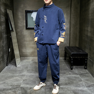 A1019中国风新品2021秋冬 双臂刺龙 棉麻盘扣/唐装/汉服套装P140图片