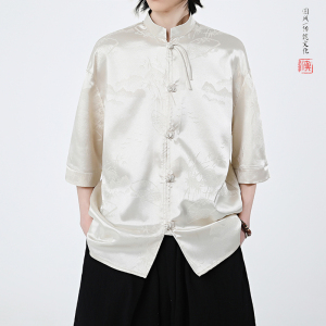 扇子提花 夏季新品2025 风 汉服短袖衬衫/衬衣A679-p65图片