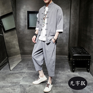 A718*组合有字+无字 2021大码中国风  棉麻盘扣 汉服套装p100图片