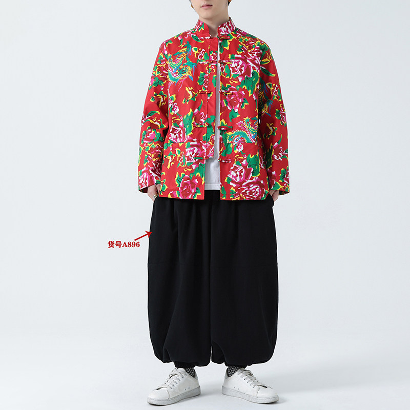 2026春新中式东北大花网红款唐装汉服夹克外套A657-P90,男装夹克,钱塘7008(原4008)