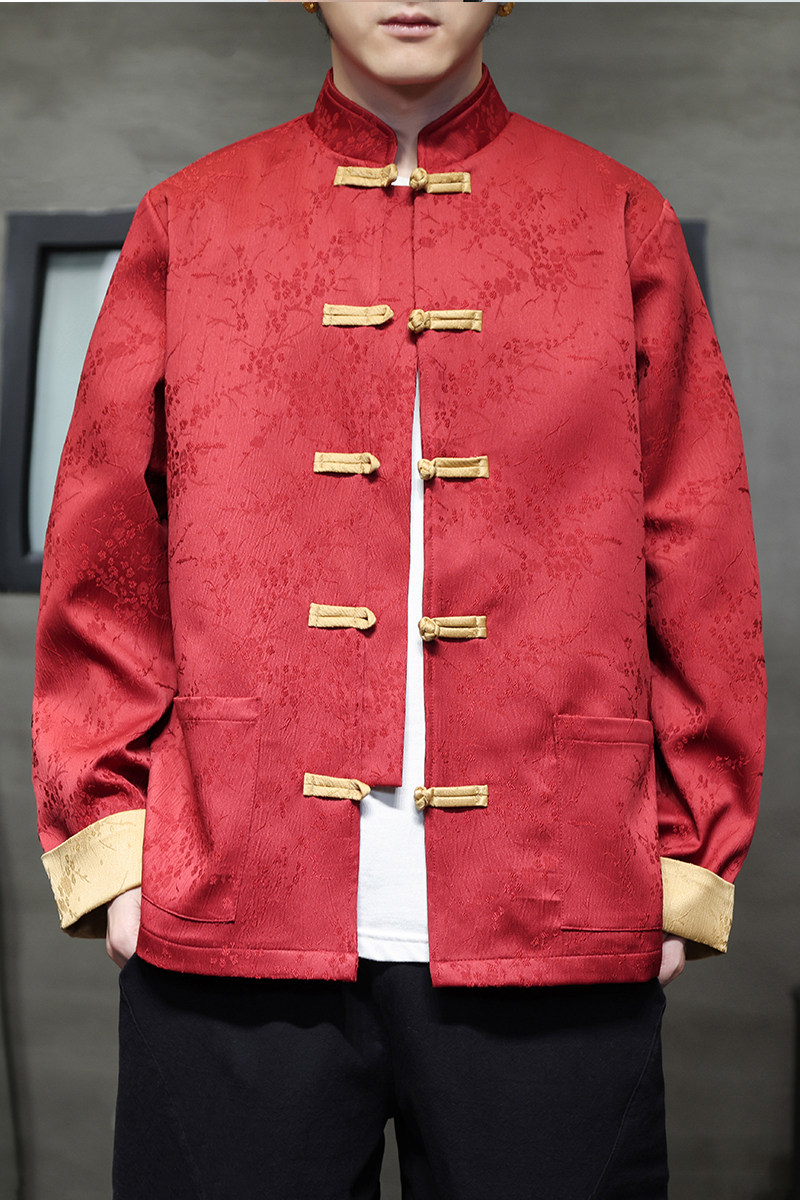 有货提花2026春新中式红婚礼唐装汉服外套A650-P110,男装民族服装,钱塘7008(原4008)