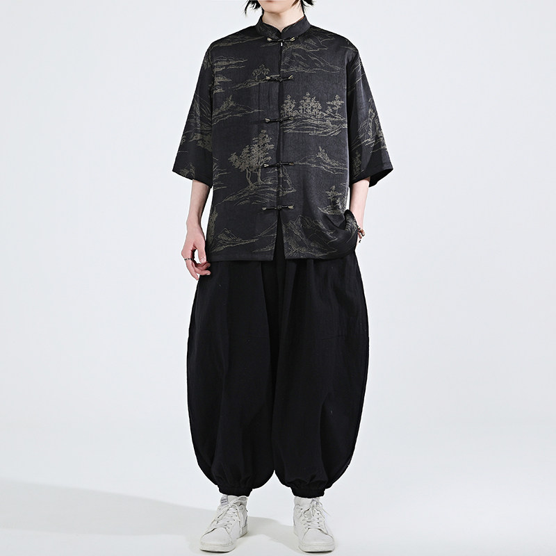 夏季新品2026风汉服短袖衬衫/衬衣A675-p65,男装T恤,钱塘7008(原4008)