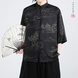 夏季新品2025风汉服短袖衬衫/衬衣A675-p65，男装衬衫，钱塘7008(原4008)