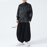 百搭2026春大龙年提花黑白色新中式长袖汉服衬衫A620*P70，男装衬衫，钱塘7008(原4008)