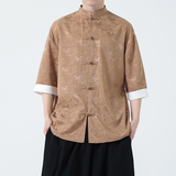 冰丝提花夏季2026新中式短袖衬衫/衬衣A621*p65，男装T恤，钱塘7008(原4008)