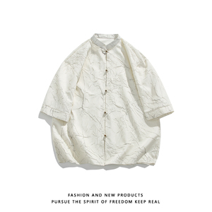 烫金褶皱设计 夏季新品2026 风 汉服短袖衬衫/衬衣A811-p65图片
