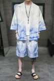 A3005*大码男装2021中国风沙滩休闲冰丝面料汉服套装p80，男装休闲套装，钱塘7008(原4008)