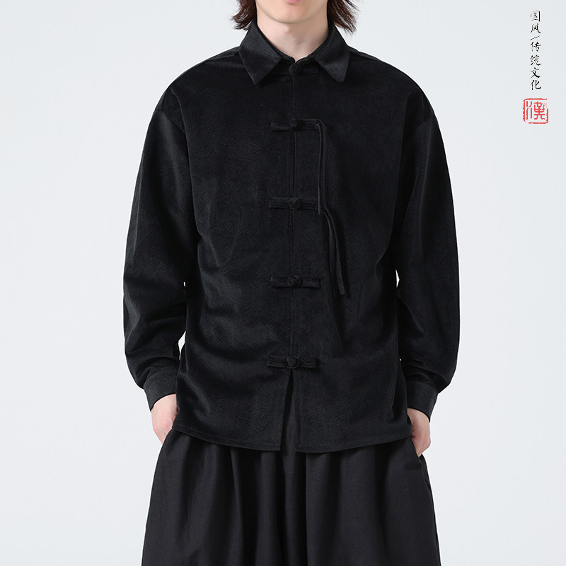 主打2026春新中式 风 细绒材质 盘扣 长袖提花衬衫A693*P70图片