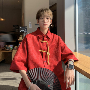 现货!2025夏 提花 新中式  风 盘扣 唐装短袖衬衫A639*P60图片