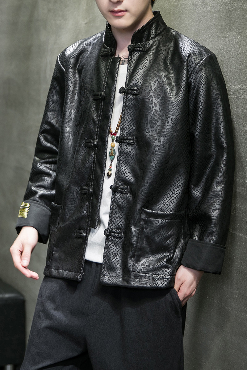 风2026春唐装蛇皮提花麂皮绒汉服A7108*P90,男装民族服装,钱塘7008(原4008)