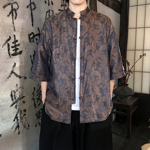八角花提花 夏季新品2025 风 汉服短袖衬衫/衬衣A685-p48图片