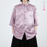 扇子提花夏季新品2025风汉服短袖衬衫/衬衣A679-p65，男装衬衫，钱塘7008(原4008)