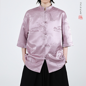 扇子提花 夏季新品2025 风 汉服短袖衬衫/衬衣A679-p65图片