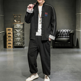 A2020有货中国风202夜光反光条设计棉麻盘扣/唐装/汉服套装P120，男装民族服装，钱塘7008(原4008)