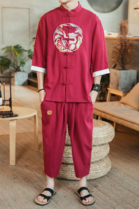 A733*人气2021大码中国风 刺绣款 侧口袋盘扣 汉服套装p100图片