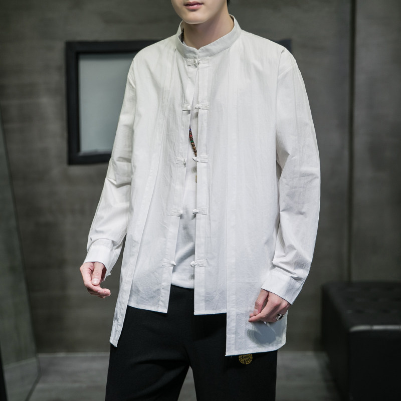 A6009*大码2021风 盘扣男 假两件长袖衬衫图片
