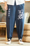 K108中国风大码2021春夏宽松版龙争虎斗刺绣束脚萝卜裤p65，男装休闲裤，钱塘7008(原4008)