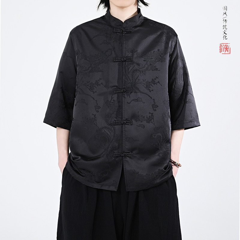 凤凰提花夏季新品2026风汉服短袖衬衫/衬衣A688-p65,男装T恤,钱塘7008(原4008)