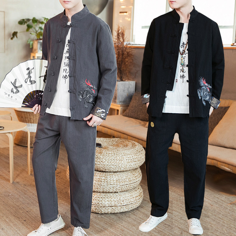 A701大码中国风2021刺绣盘扣汉服套装P120，男装套装，钱塘7008(原4008)