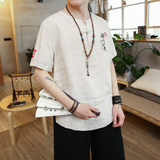 棉麻特价风夏2026男式盘扣刺绣短袖衬衫CS03-p25，男装T恤，钱塘7008(原4008)