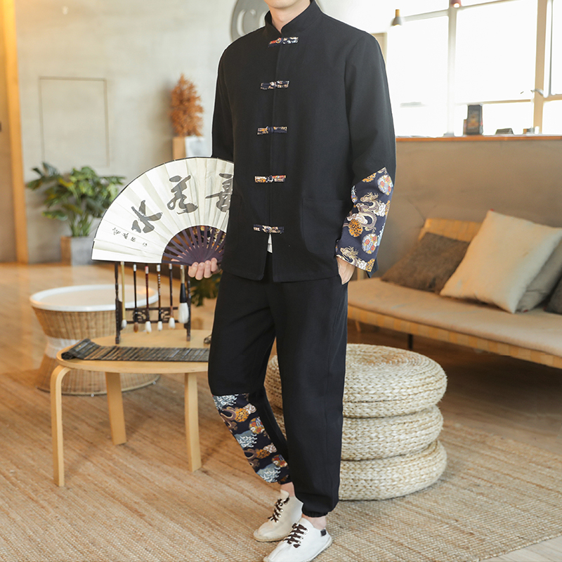 A1087跑量款大码秋冬风2020棉麻盘扣/开衫唐装套装，男装民族服装，钱塘7008(原4008)