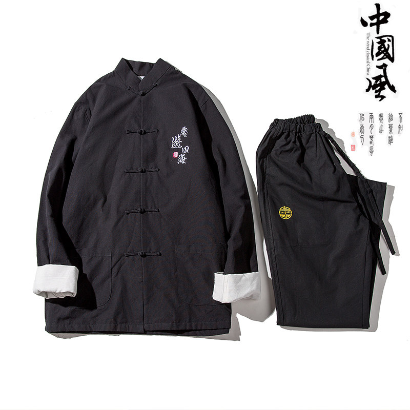 F01风2021秋款男套装盘扣民族汉服套装,男装民族服装,钱塘7008(原4008)