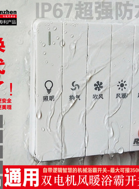 RENZHEN防水开关IP67双电机集成五合一浴霸通用开关象牙白色包邮