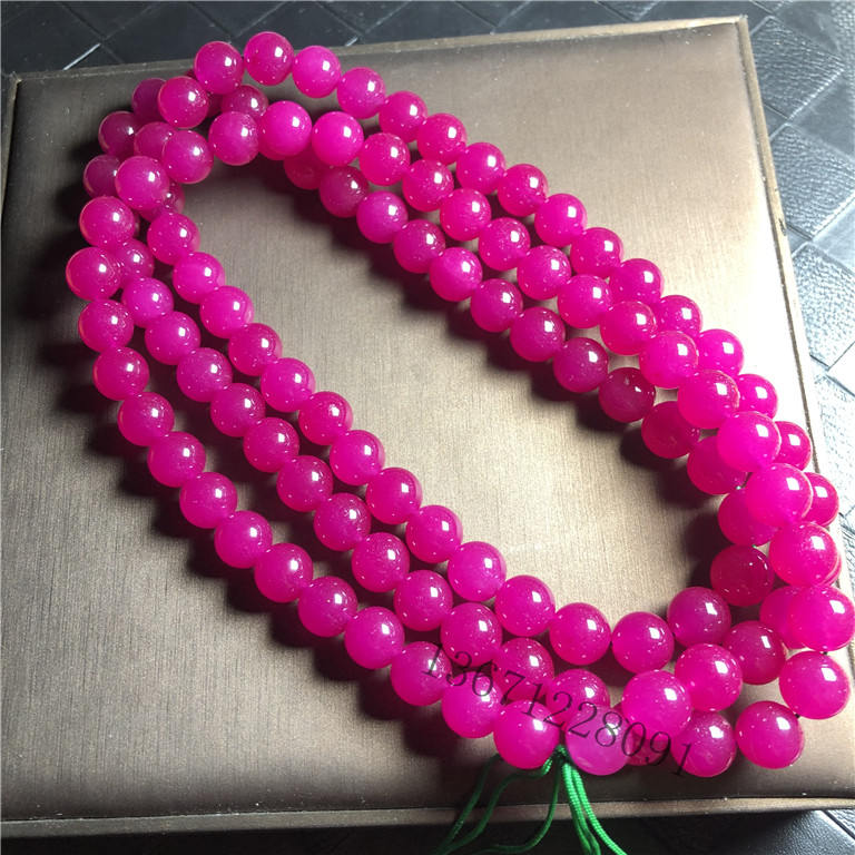 天然玉石冰种玫红色长串冰红翡