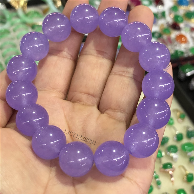 老坑冰种紫色玉石链子翡翠