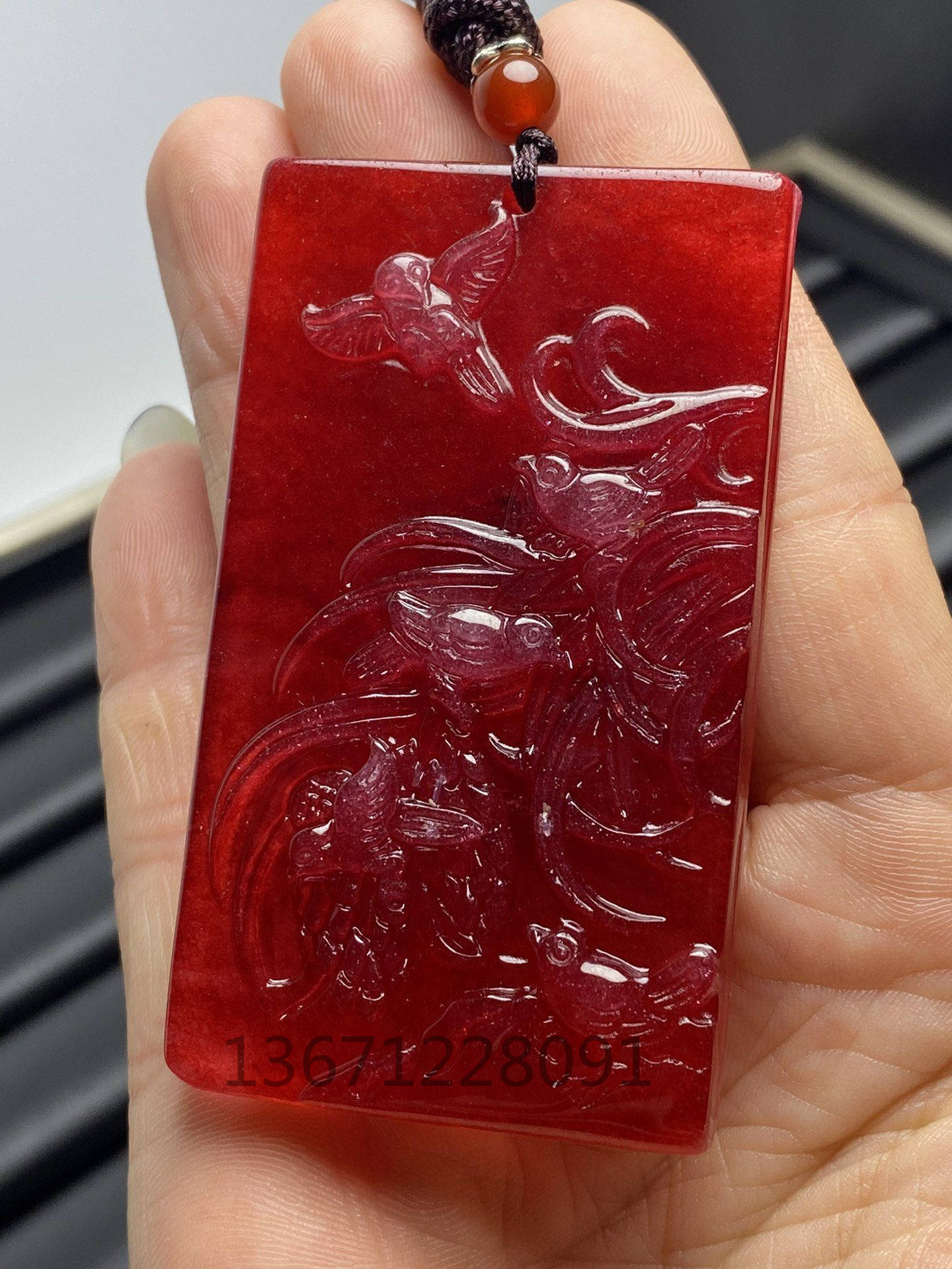 天然缅甸翡翠老坑料红翡吊坠薄款五福临门玉石吊坠送礼物大气玉坠