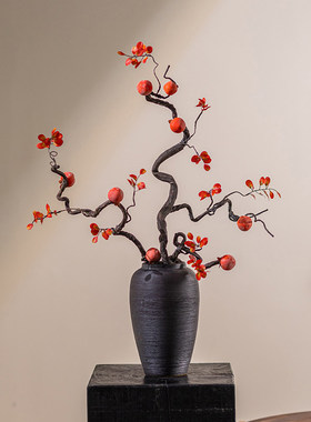 仿真柿子果实树枝假花仿真花摆设